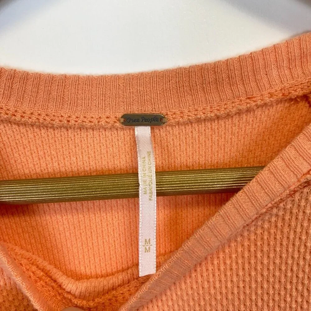 Free People Orange Thermal Waffle Knit Crochet Sweater Sleeve Top